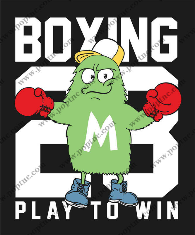 裁片印花:趣味拳击手图案服装印花