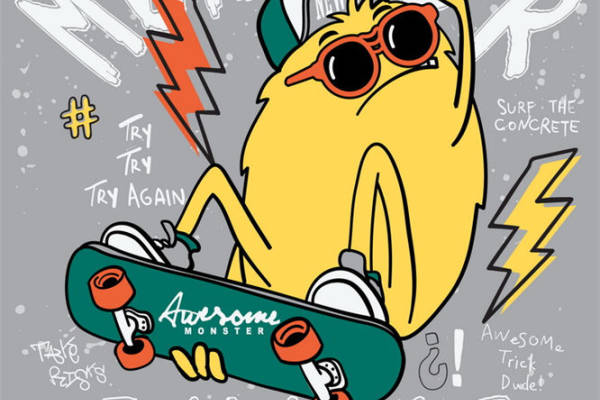 酷炫滑板怪兽图案服装印花