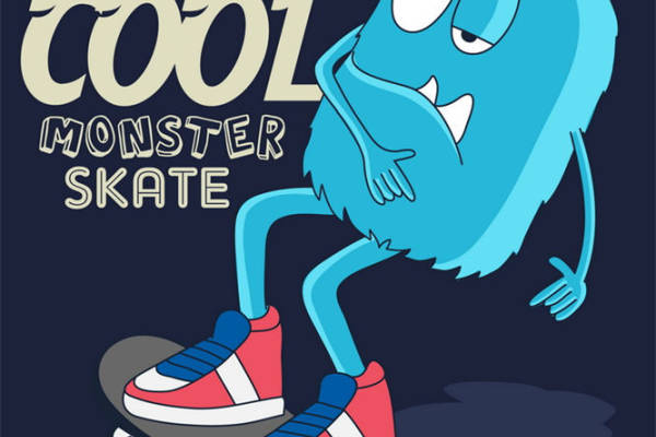 酷炫蓝怪兽滑板印花图案，打造个性服装