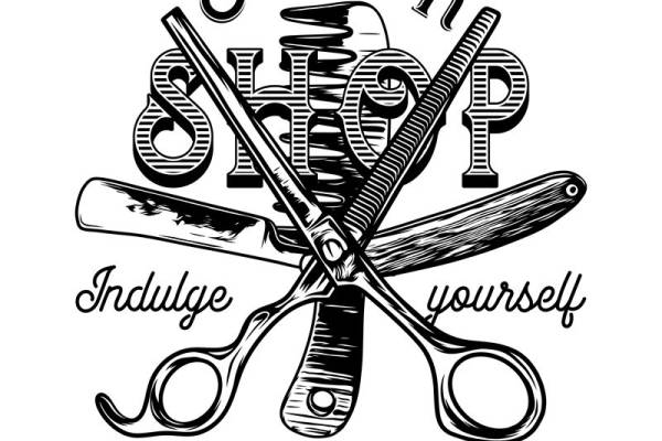 复古理发店剪刀图案服装印花裁片