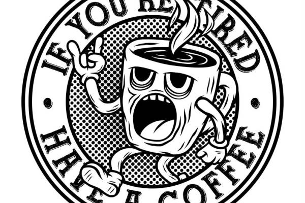 裁片印花：复古咖啡杯图案服装印花