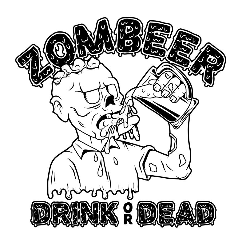 Zombeer僵尸啤酒图案服装印花裁片