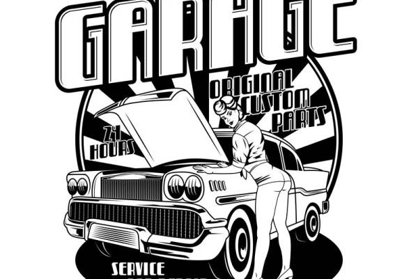 复古车库风格裁片印花：适合汽车主题服装设计
