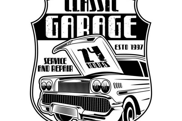 复古汽车图案裁片印花设计，适用于服装印花