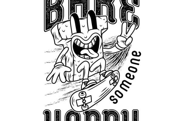裁片印花：个性滑板手绘图案服装印花