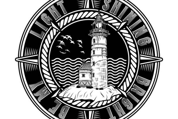 复古灯塔图案服装印花素材，适合海派风格裁片印花