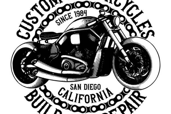 复古摩托车图案裁片印花，打造个性服装