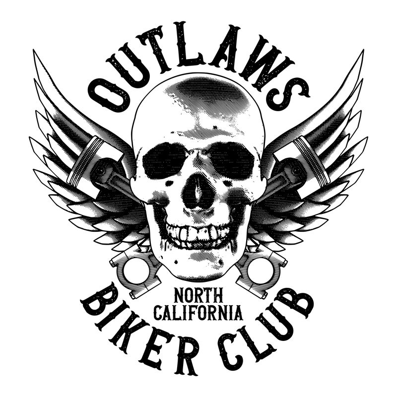 硬朗风格的Outlaws Biker Club骷髅图案服装印花