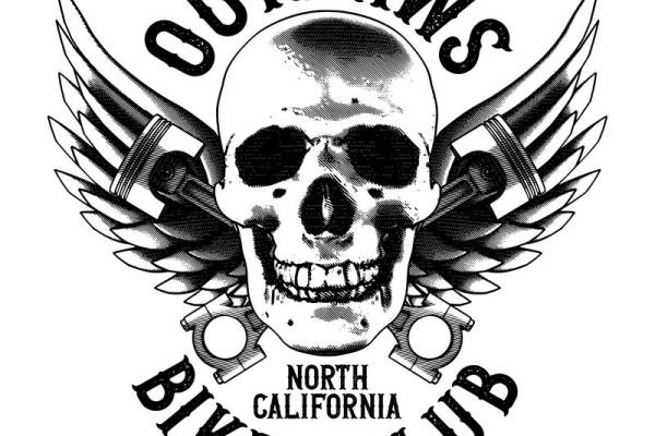 硬朗风格的Outlaws Biker Club骷髅图案服装印花