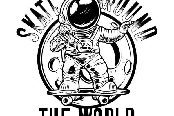 宇航员滑板图案裁片印花，创意设计服装印花