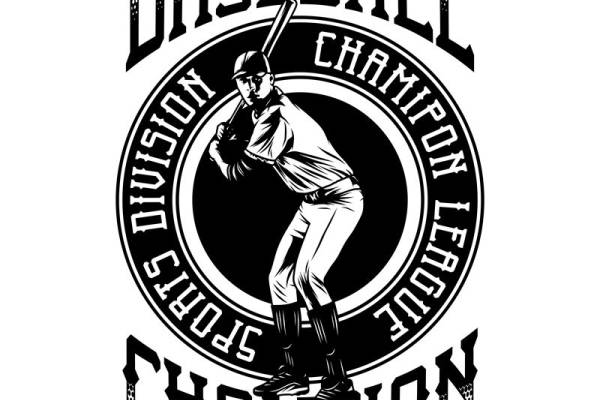 复古棒球冠军印花图案，适合服装裁片印花设计