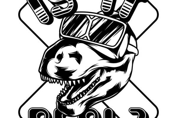 恐龙头骨头盔印花图案，时尚个性服装印花素材