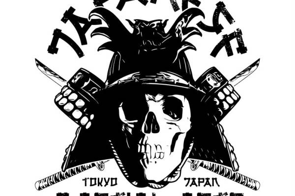 日本武士头骨图案裁片印花，打造个性服装