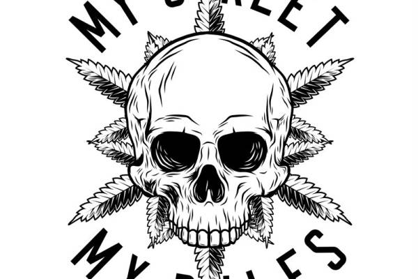 街头风格骷髅与大麻叶图案服装印花裁片