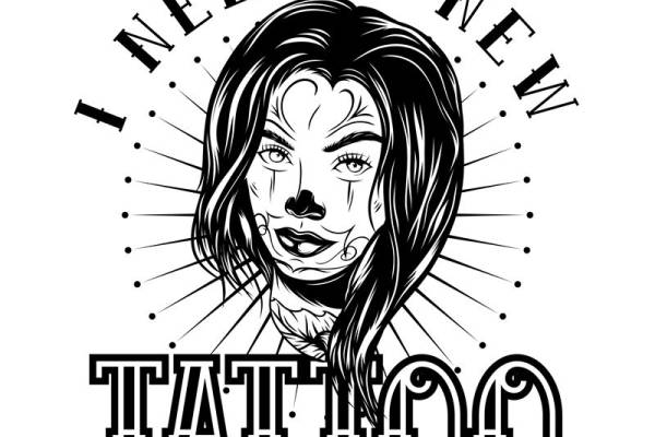 复古风格女性头像服装印花，适合个性设计