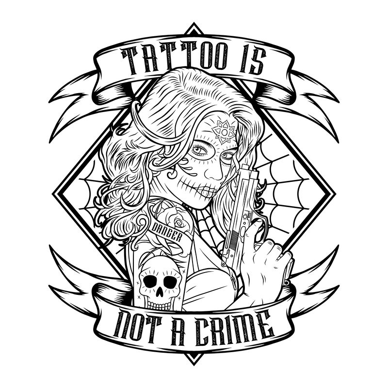 骷髅纹身女孩图案：服装印花裁片设计灵感