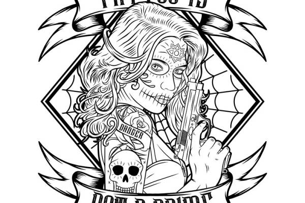 骷髅纹身女孩图案：服装印花裁片设计灵感