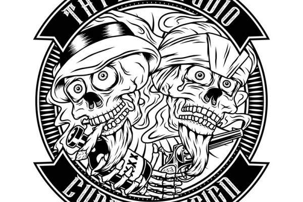 暗黑风格骷髅头纹身图案,打造个性服装印花