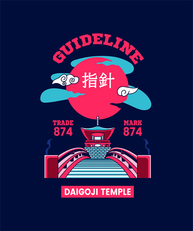 复古寺庙建筑图案的服装印花设计