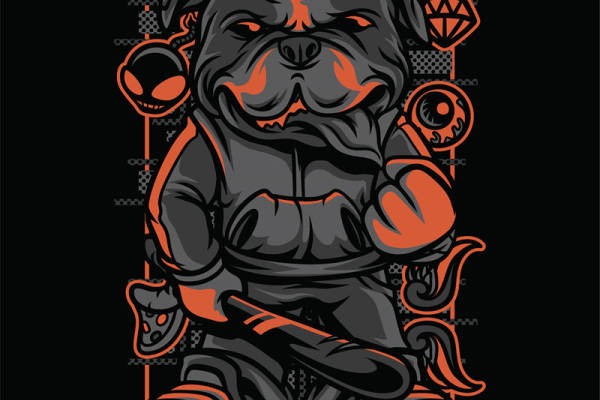 暗黑风斗牛犬印花图案：服装印花裁片设计灵感