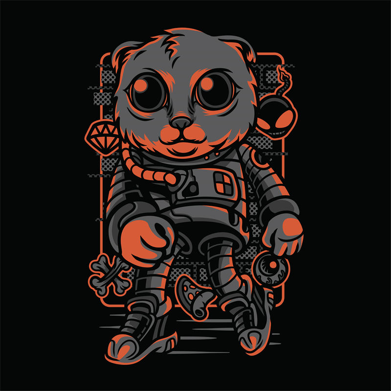 未来科技感太空猫印花裁片，打造个性服装