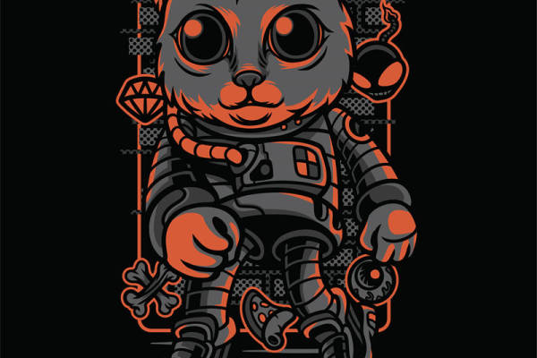 未来科技感太空猫印花裁片,打造个性服装