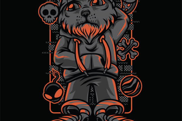 酷炫黑猫头骨图案服装印花裁片