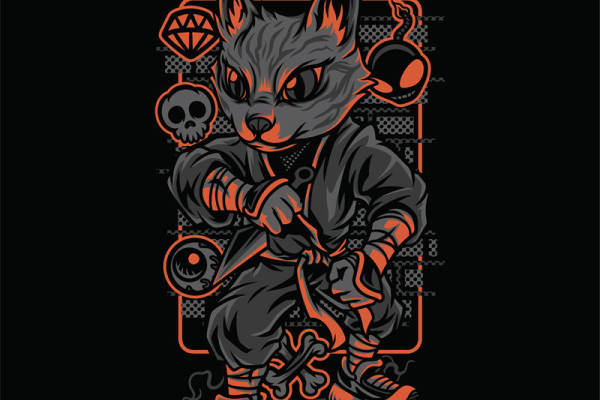 暗黑系动漫风格裁片印花设计,适用于服装印花