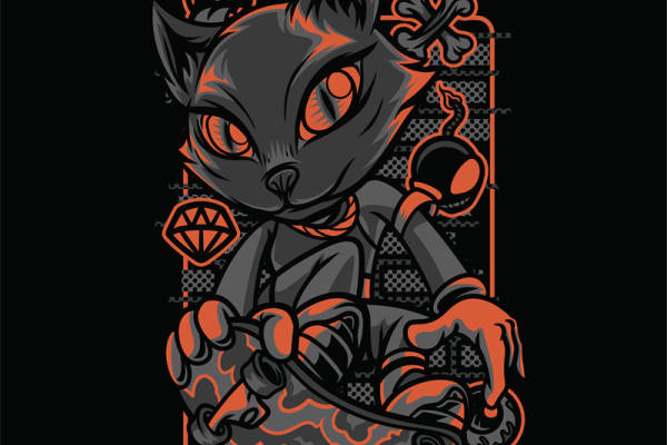 时尚黑猫纹样裁片印花，打造个性服装