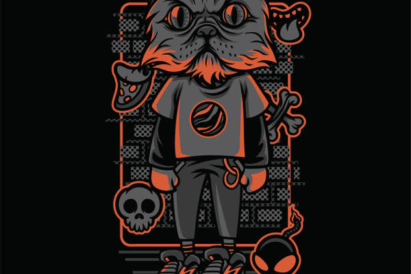 酷炫猫头图案服装印花裁片设计