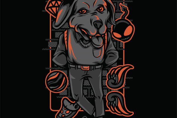 酷炫黑橙狗印花图案，打造个性服装裁片