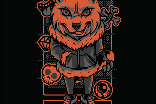 暗黑风格狼头图案服装印花裁片设计