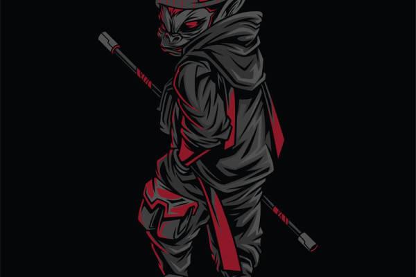 暗黑风忍者裁片印花，时尚个性服装印花设计