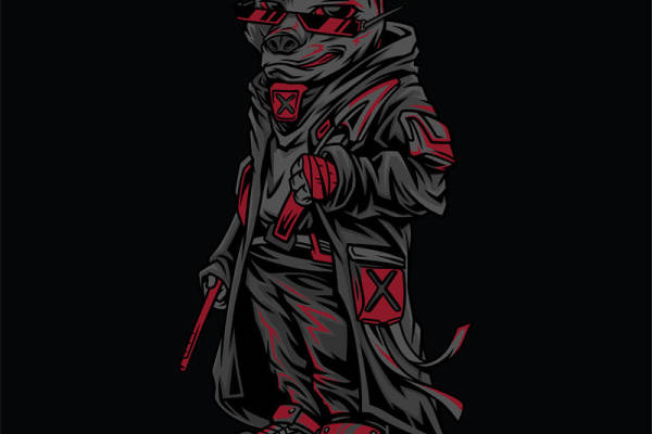 酷炫黑红狼头图案服装印花裁片