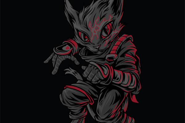 暗黑系猫耳小怪兽裁片印花，适合服装印花设计