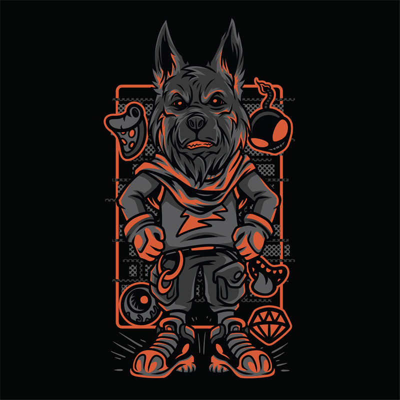 暗黑风格犬头裁片印花，打造个性服装