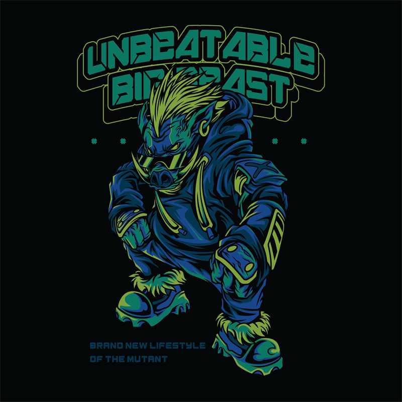 酷炫未来风格服装印花裁片：Unbeatable Big Beast