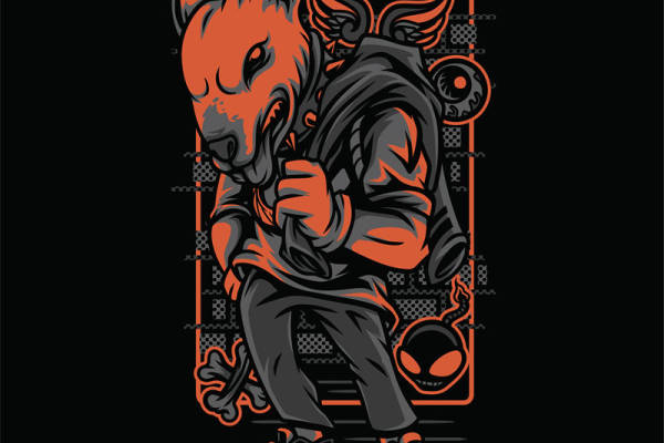 酷炫野兽头像服装印花裁片素材