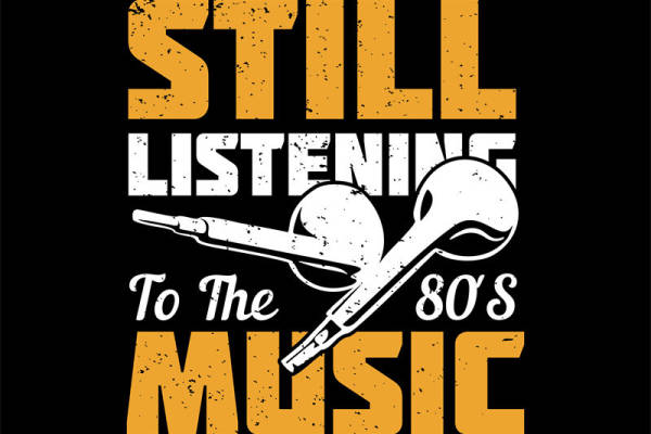 复古80年代音乐主题印花图案，适合服装裁片印花设计