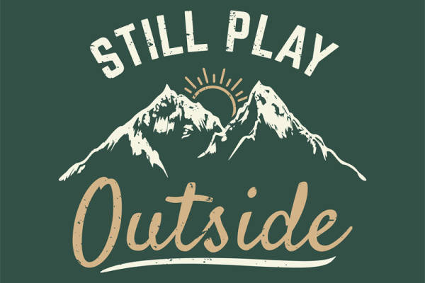 户外探险风格服装印花素材，山峰与太阳图案