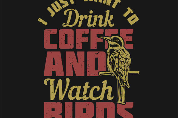 复古咖啡鸟印花图案，适合服装裁片印花