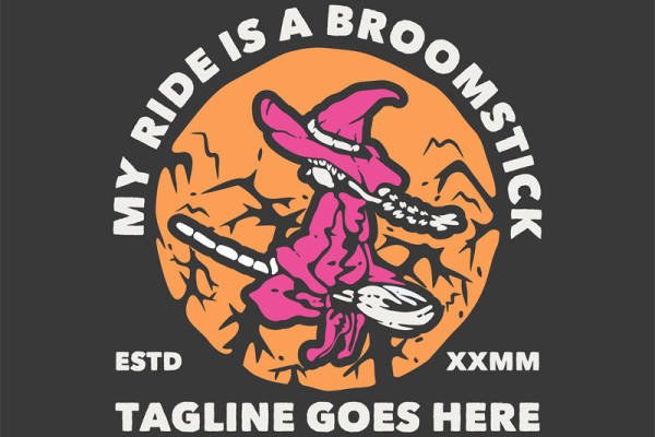 万圣节主题服装印花素材:巫婆与扫帚图案