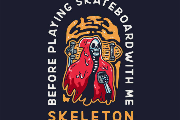 骷髅滑板手绘印花图案，打造个性服装裁片