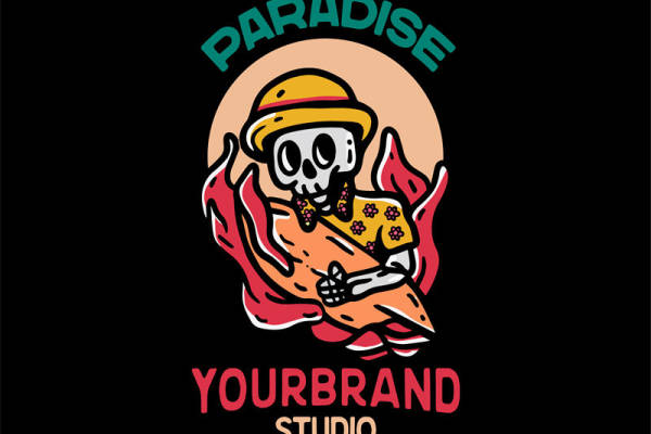 骷髅披萨图案裁片印花,打造个性服装