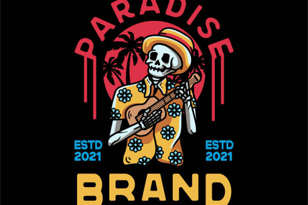 热带风情骷髅吉他手服装印花图案