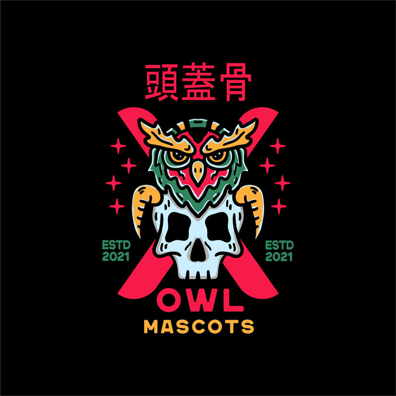 酷炫骷髅猫头鹰图案服装印花裁片