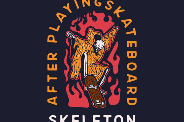 骷髅滑板火焰纹样服装印花裁片设计