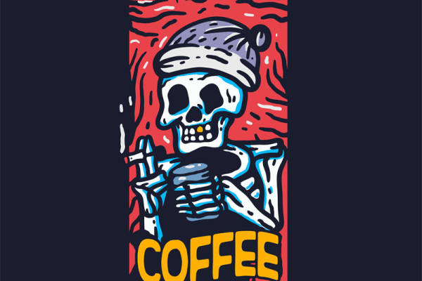 骷髅咖啡师图案服装印花裁片