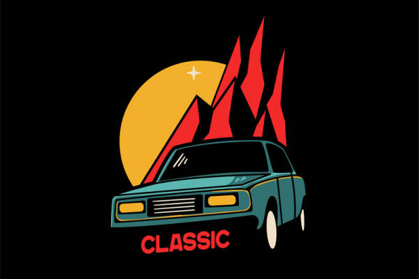 复古火焰汽车图案服装印花裁片