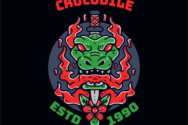 鳄鱼图案裁片印花:复古街头风服装印花